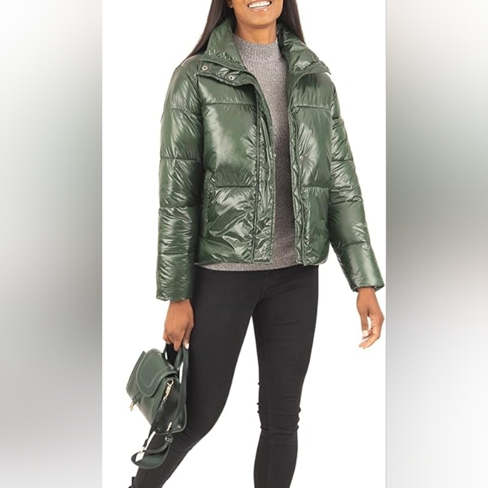 RACHEL Rachel Roy Women's Green Faux Down Puffer Jacket Size M NWT